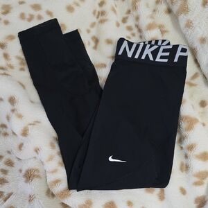 Nike Pro Black Leggings with White Logo, Cropped/Capri